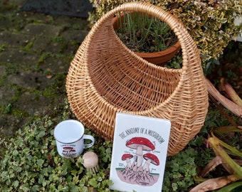 Extra Large Open Top Foraging Basket and Gift Set, Vegan Friendly, Mushroom Brush, Mushroom Mug, Mushroom Journal