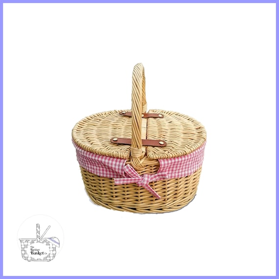Personalisable Childs Classic Pink Gingham Picnic Basket