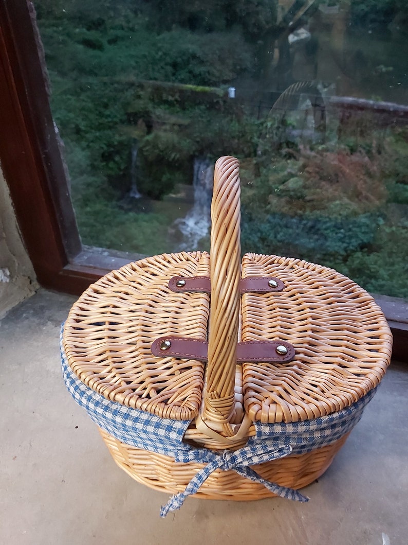 Personalisable Childs Classic Blue Gingham Picnic Basket Etsy UK