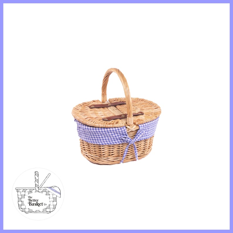 Personalisable Childs Classic Blue Gingham Picnic Basket Etsy