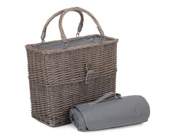 Vegan Friendly Large Insulated Picnic Basket with Blanket, Personalisable Basket and Blanket