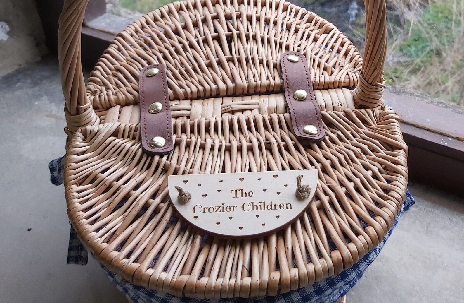 Personalisable Childs Classic Blue Gingham Picnic Basket Etsy UK