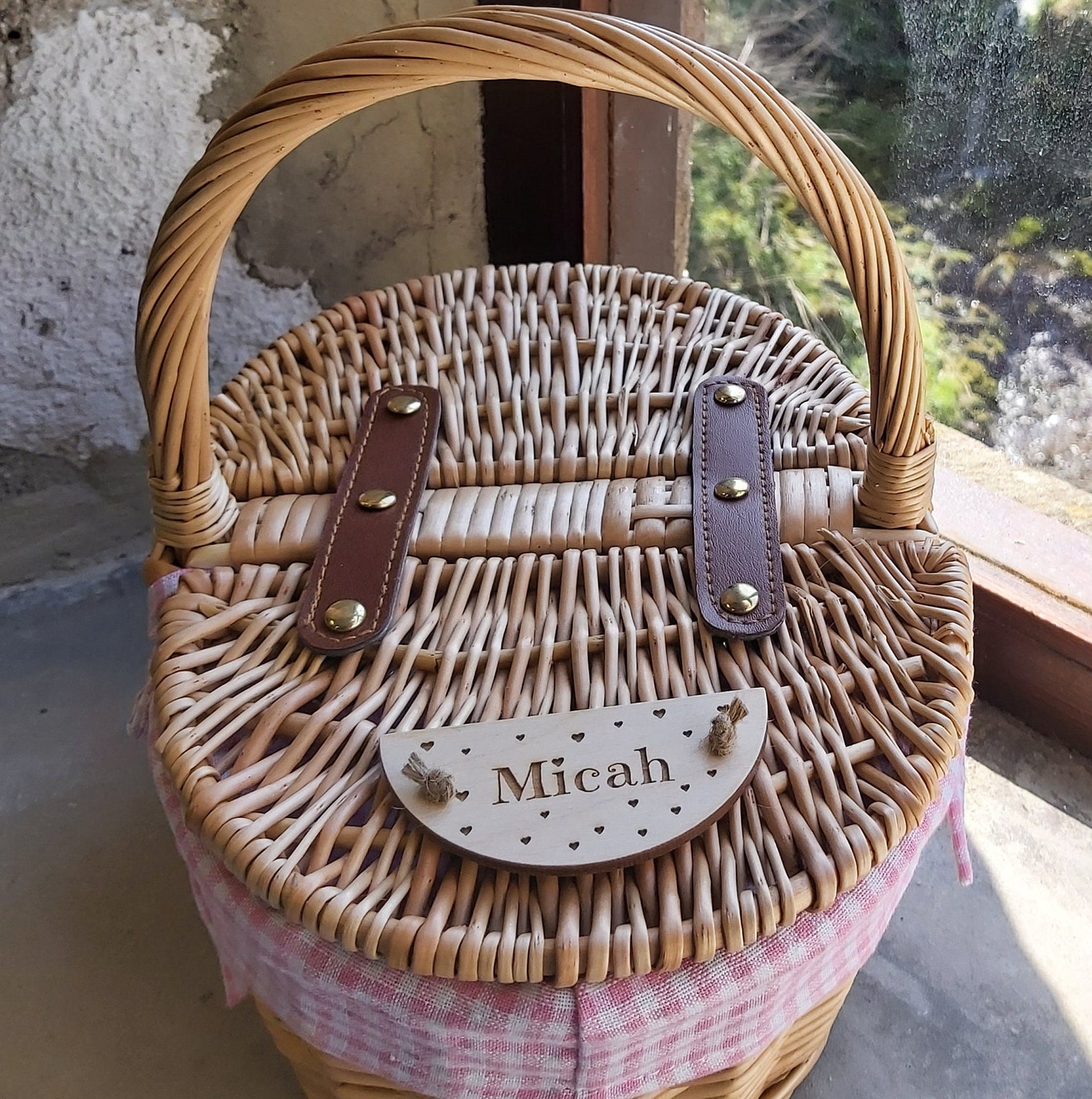 Personalisable Childs Classic Blue Gingham Picnic Basket Etsy UK