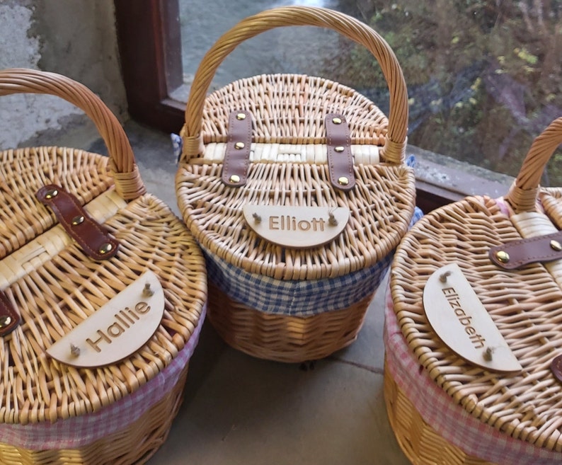 Personalisable Childs Classic Blue Gingham Picnic Basket Etsy UK