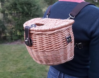 Childs BackPack Style Personalisable Mushroom Gathering Natural Willow Basket / Petite Foraging Basket