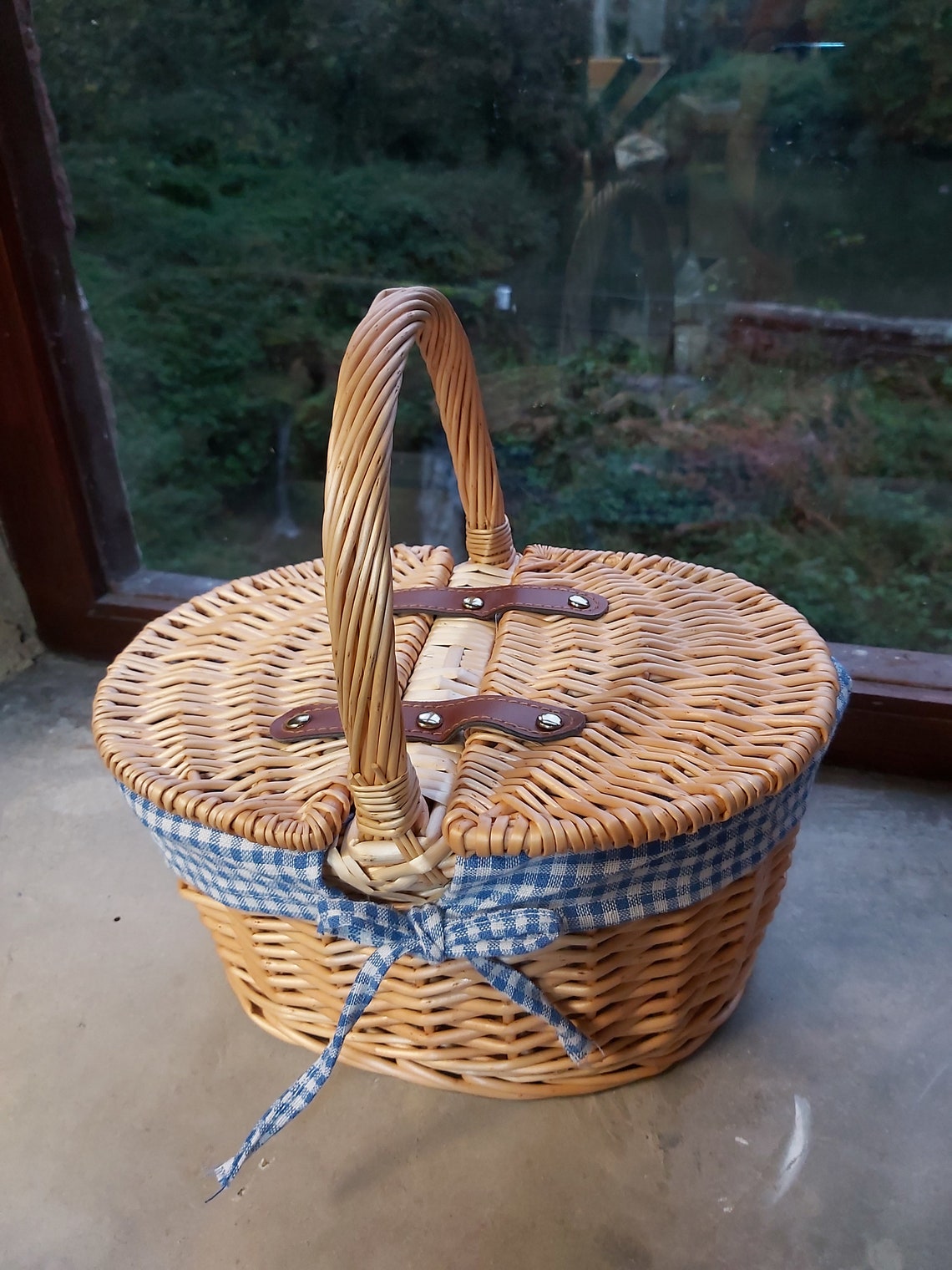 Personalisable Childs Classic Blue Gingham Picnic Basket Etsy UK