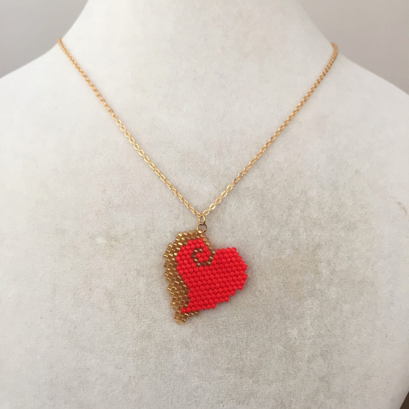 Beaded Heart Pendant Heart Necklace Heart Shaped Necklace Etsy