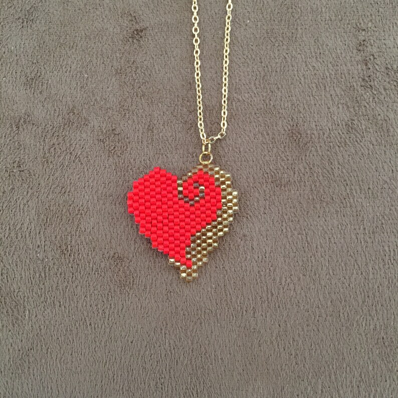 Beaded Heart Pendant Heart Necklace Heart Shaped Necklace Etsy