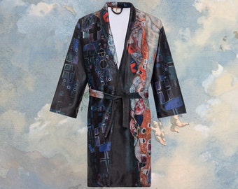 Gustav Klimt Death and Life Unisex Bathrobe, Shower Robe, Kimono, Art Nouveau, Printed Gift, Sustainable Towel Fabric