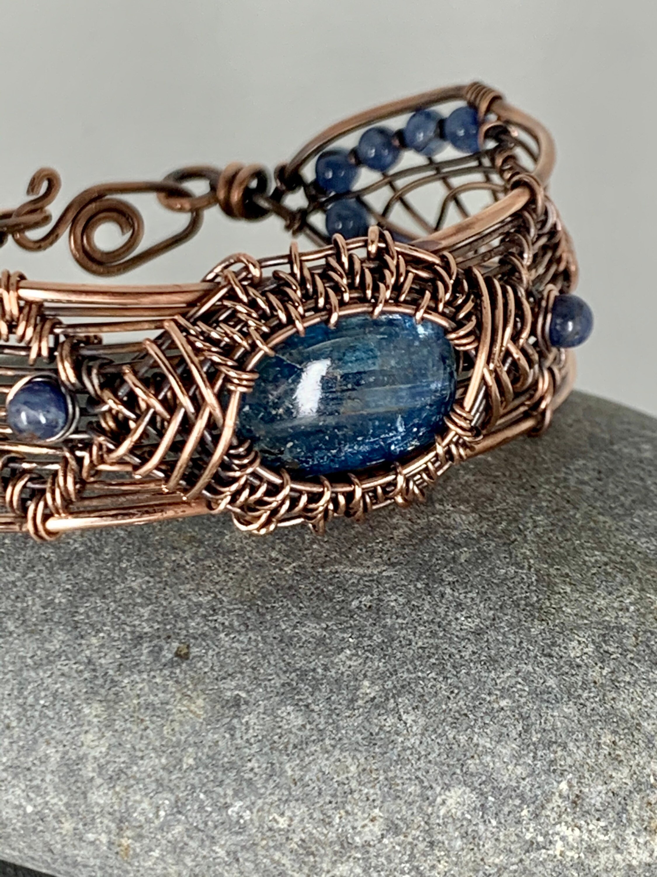 Kyanite & Pure Copper Sculpted Wire Weave Bracelet Gift for Etsy