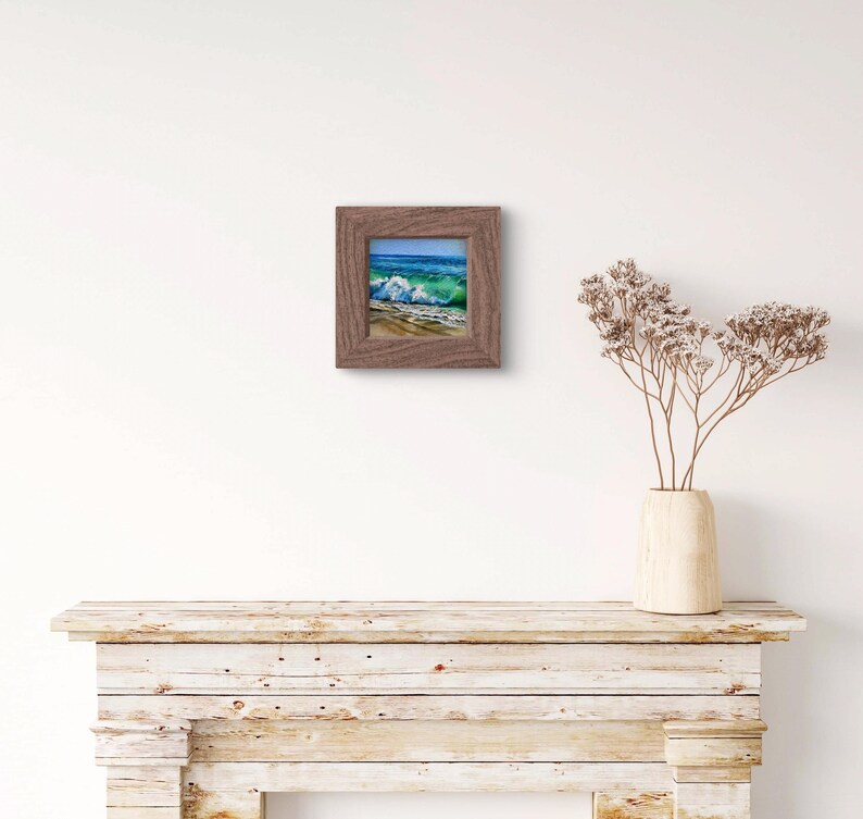 Seascape Mini Painting on Easel Stand Alone Art for Bookshelf or Table
