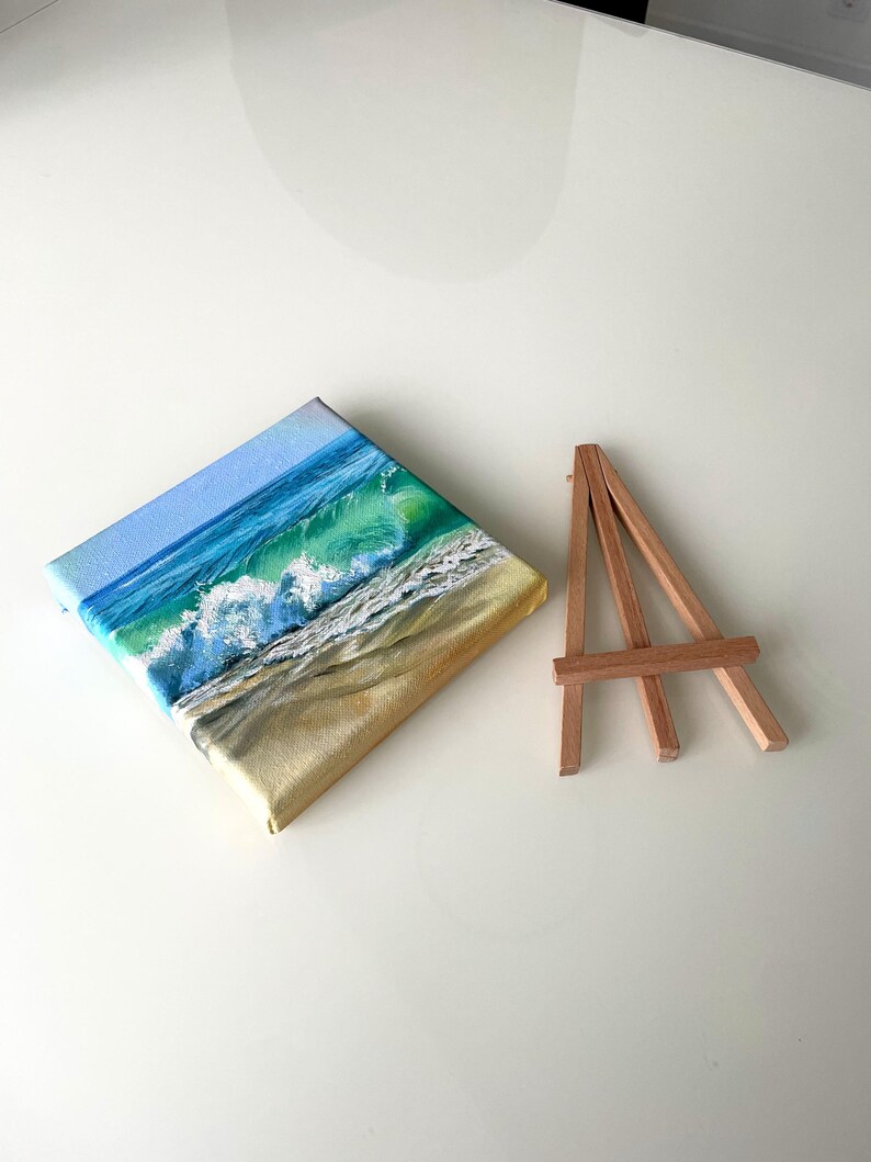 Seascape Mini Painting on Easel Stand Alone Art for Bookshelf or Table