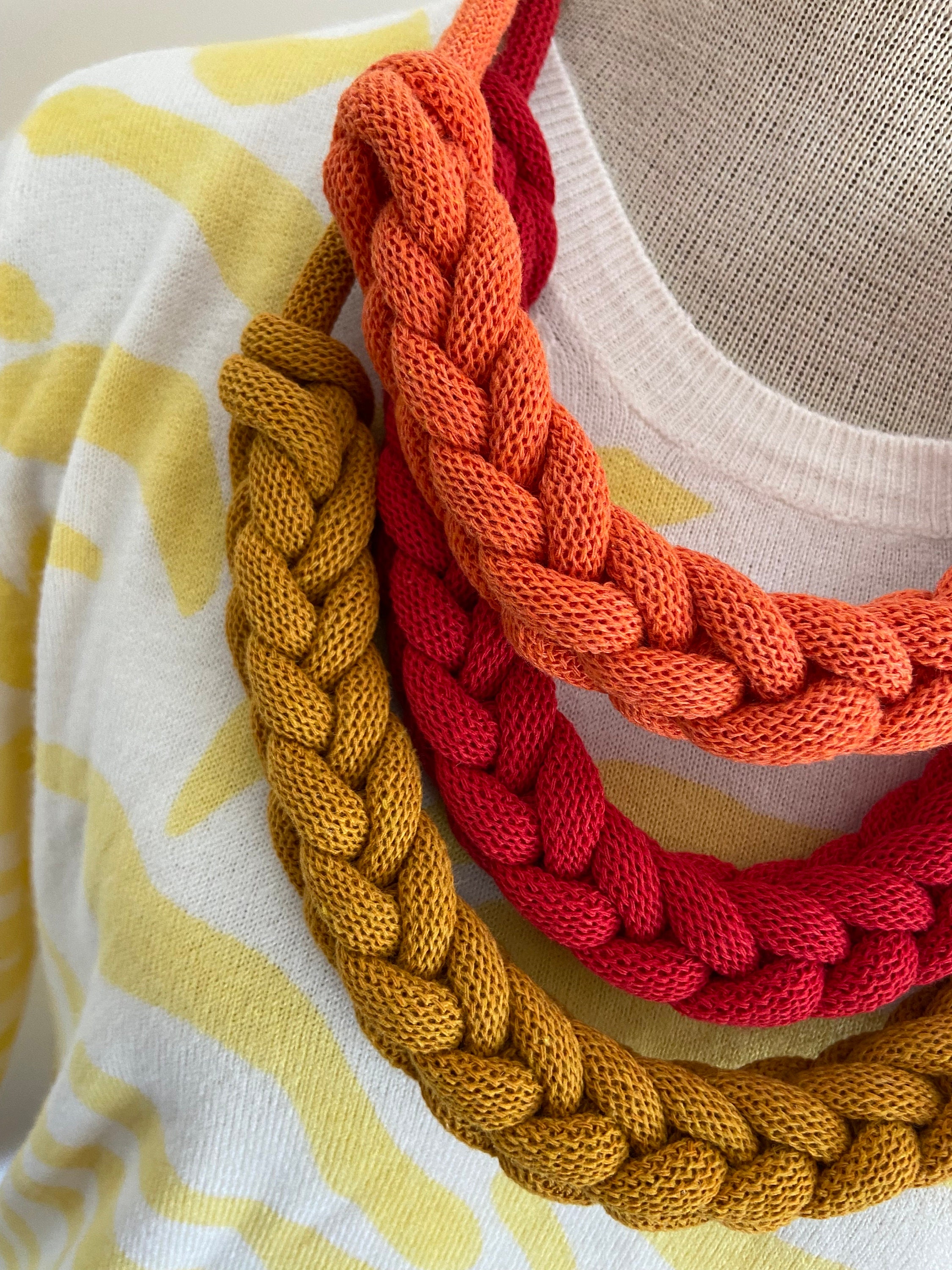 Orange Macrame Necklace: Chunky Braided Recycled Cotton Rope  display picture 1