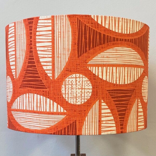 Abat-jour fait main RETRO LEAF orange chaud, abat-jour design, abat-jour en tissu, abat-jour tambour