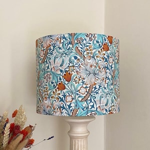 WILLIAM MORRIS LILY Lampshade, Golden Lily Lampshade, Handmade Lampshade, Designer Lampshade, Drum Lampshade, Cylinder Lampshade