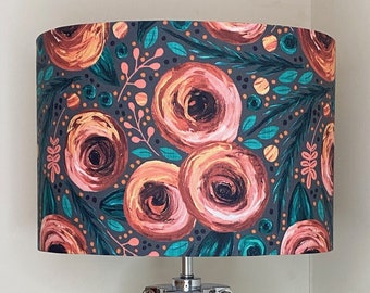 PAINTED PEONY Handmade Lampshade, Designer Lampshade, Floral Lampshade, Drum Lampshade