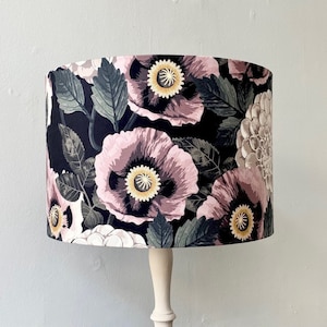 VELVET POPPY and Chrysanthemum Handmade Lampshade, Designer Lampshade, Drum Lampshade, Oval Lampshade