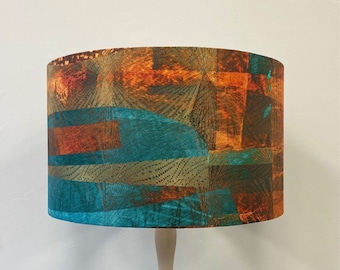 COPPER AND TEAL Handmade Lampshade, Designer Lampshade, Fabric Lampshade,  Drum/Cylinder Lampshade