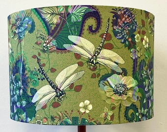 VELVET DRAGONFLY Lampshade, Handmade Lampshade, Designer Lampshade, Velvet Lampshade, Drum Lampshade