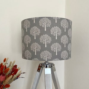 TREE OF LIFE Lampshade, Grey/White Handmade Lampshade, Designer Lampshade,Drum Lampshade, Cylinder Lampshade