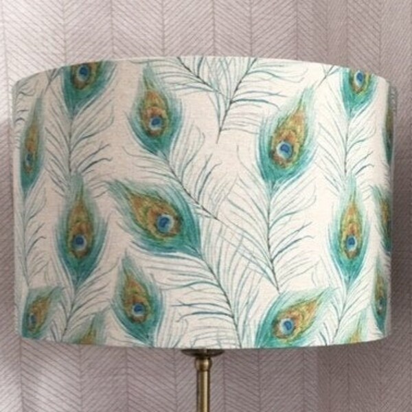 WATERCOLOUR PEACOCK LAMPSHADE, Handmade Lampshade, Peacock Feather Design, Animal Lampshade, Designer Lampshade, Drum Lampshade