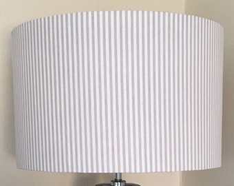 FRENCH TICKING Fabric Lampshade, Handmade Lampshade, Beige/White Lampshade, Designer Lampshade, Drum Lampshade, Cylinder Lampshade