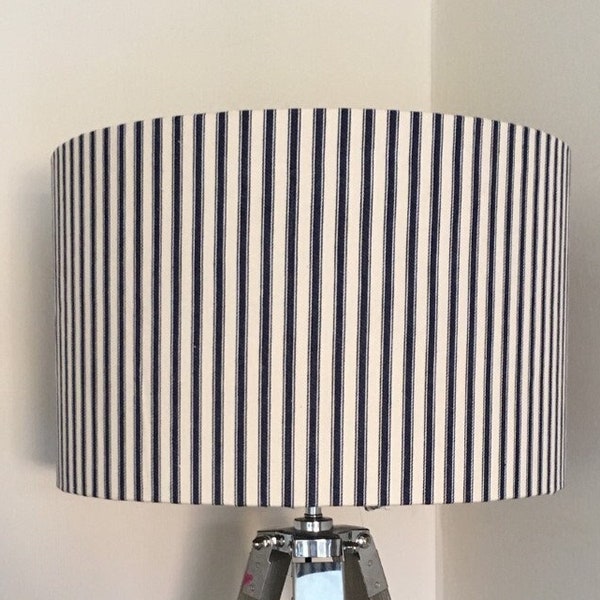 FRENCH TICKING Lampshade, Handmade Fabric Lampshade, Navy/Green/Taupe/Marine Blue/Black Ticking Lampshade, Drum Lampshade