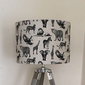 SAFARI ANIMAL LAMPSHADE,  Handmade Lampshade, Animal Print Lampshade, Designer Lampshade, Drum Lampshade