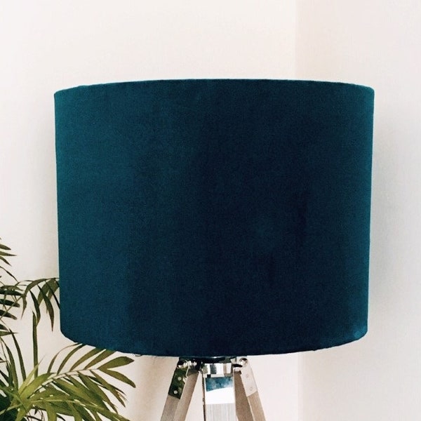 TEAL VELVET Lampshade, Handmade Lampshade, Velvet Lampshade, Drum Lampshade, Cylinder Lampshade