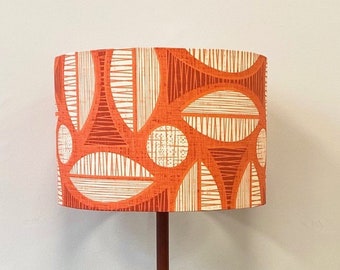 RETRO LEAF Warm Orange Handmade Lampshade, Designer Lampshade, Fabric Lampshade,  Drum Lampshade