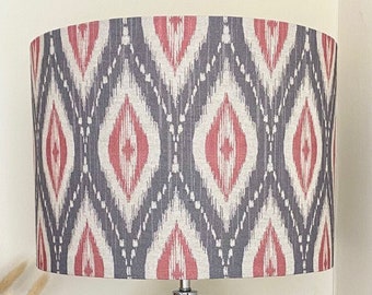 IKAT GREY CRANBERRY Handmade Lampshade, Designer Lampshade, Fabric Lampshade,  Drum Lampshade