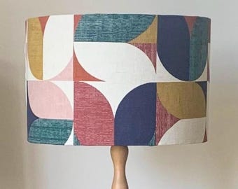 GEOMETRIC Multi-Coloured Handmade Lampshade | Mustard, Blue, Rust, Pink Shade | Designer Lampshade | Drum Lampshade
