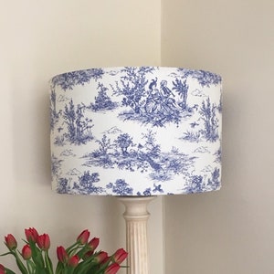 FRENCH LOVERS BLUE Lampshade, Toile De Jouy Handmade Lampshade, Blue and Cream Lampshade, Designer Lampshade, Drum/Cylinder Lampshade