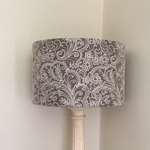 VOYAGE EMBROIDERED LINEN Lampshade, Mink and Ivory Lampshade, Drum/Cylinder Lampshade, Designer Lampshade