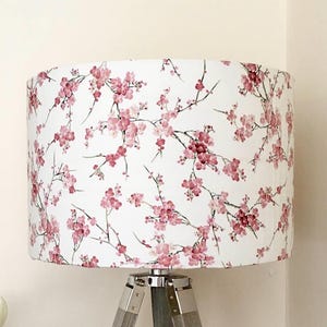 CHERRY BLOSSOM HANDMADE Fabric Lampshade, Oriental Cherry Lampshade, Sakura Lampshade, Designer Lampshade, Drum Lampshade