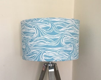OCEAN SURF AQUA Lampshade, Designer Lampshade, Fabric Lampshade, Drum Lampshade, Coastal Lampshade