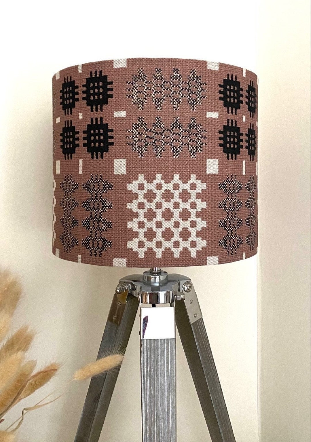 WELSH TAPESTRY Blush Pink Lampshade, Handmade Lampshade, Welsh Blanket Lampshade, Drum Lampshade