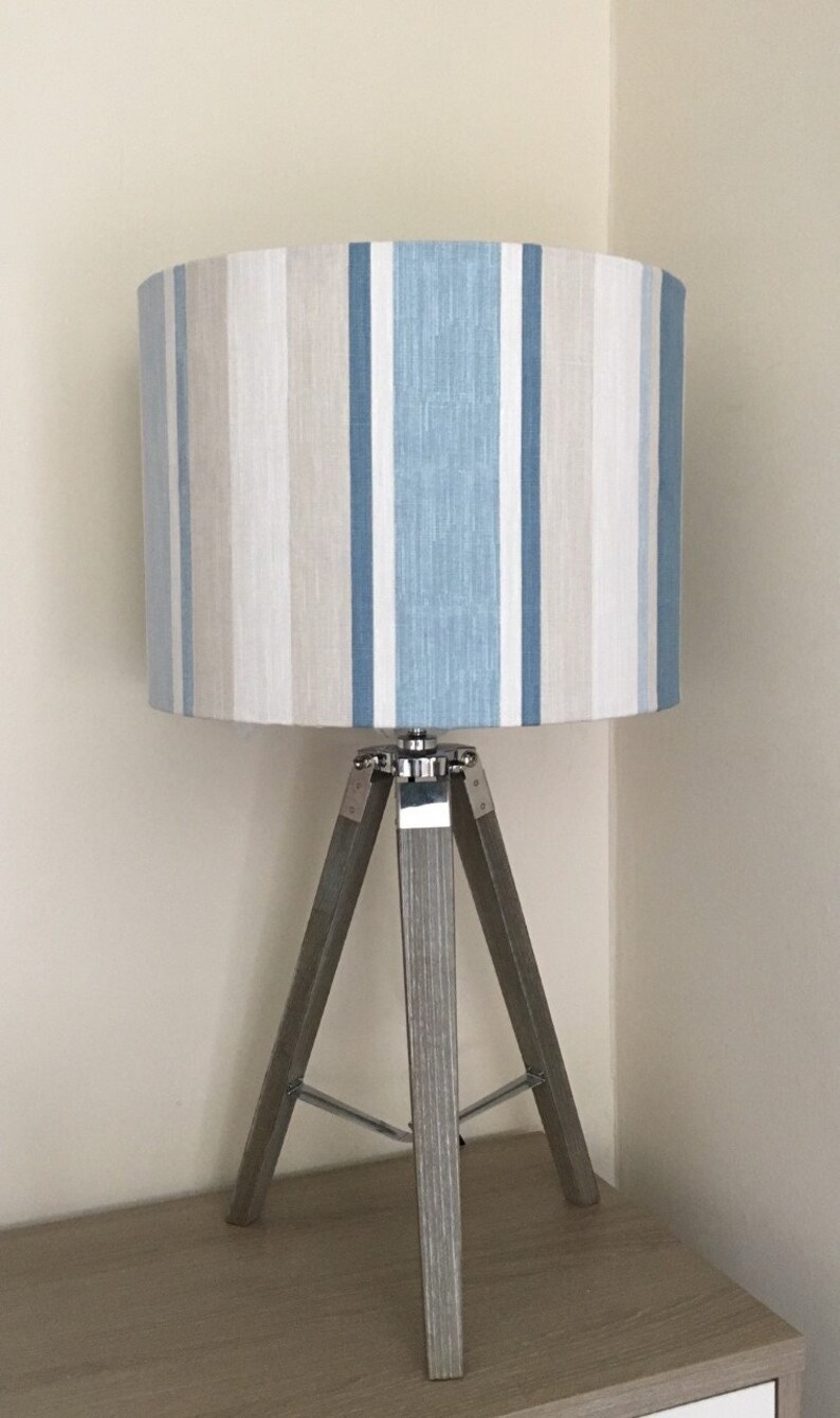 LAURA ASHLEY SEASPRAY Lampshade, Seaspray Awning Stripe Handmade Lampshade, Designer Lampshade, Drum Lampshade, Cylinder Lampshade image 1