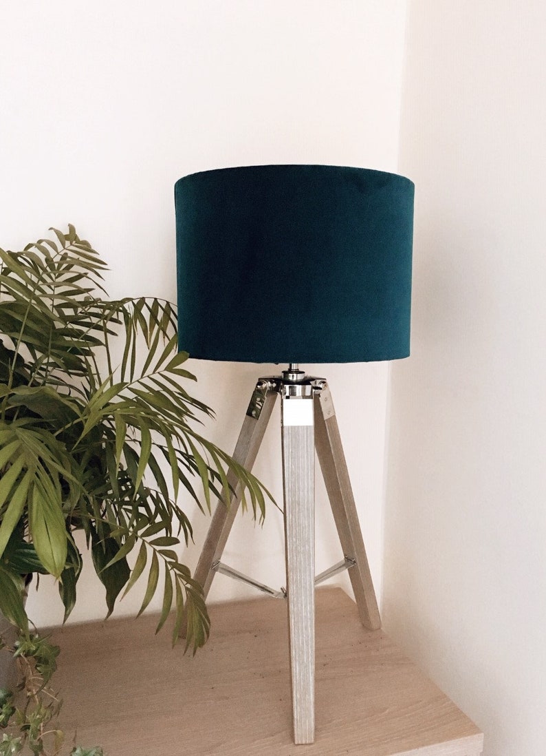 TEAL VELVET Lampshade, Handmade Lampshade, Velvet Lampshade, Drum Lampshade, Cylinder Lampshade image 5