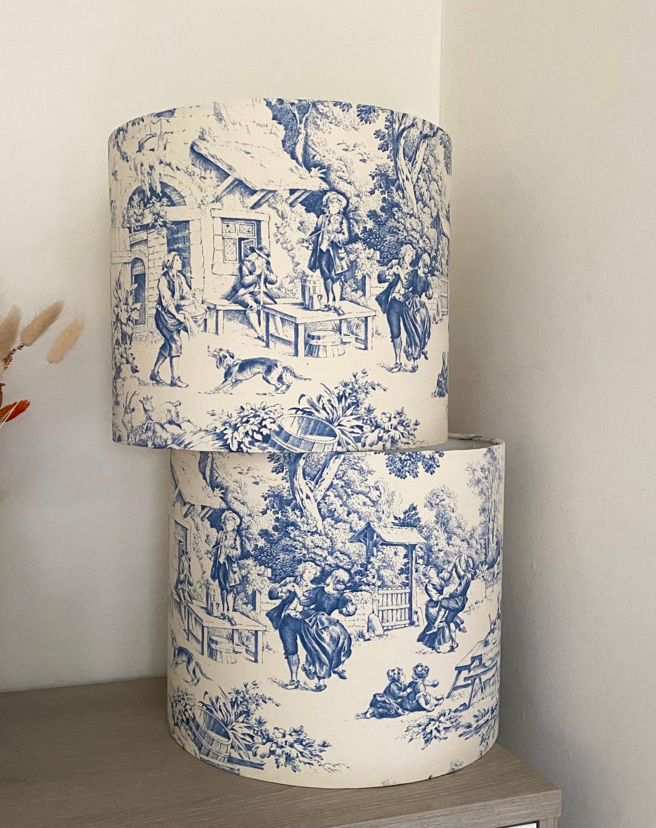 Abat-jour Fait Main En Toile De Jouy - Motifs Colorés - Diamètre 36 Cm - Douille E27
