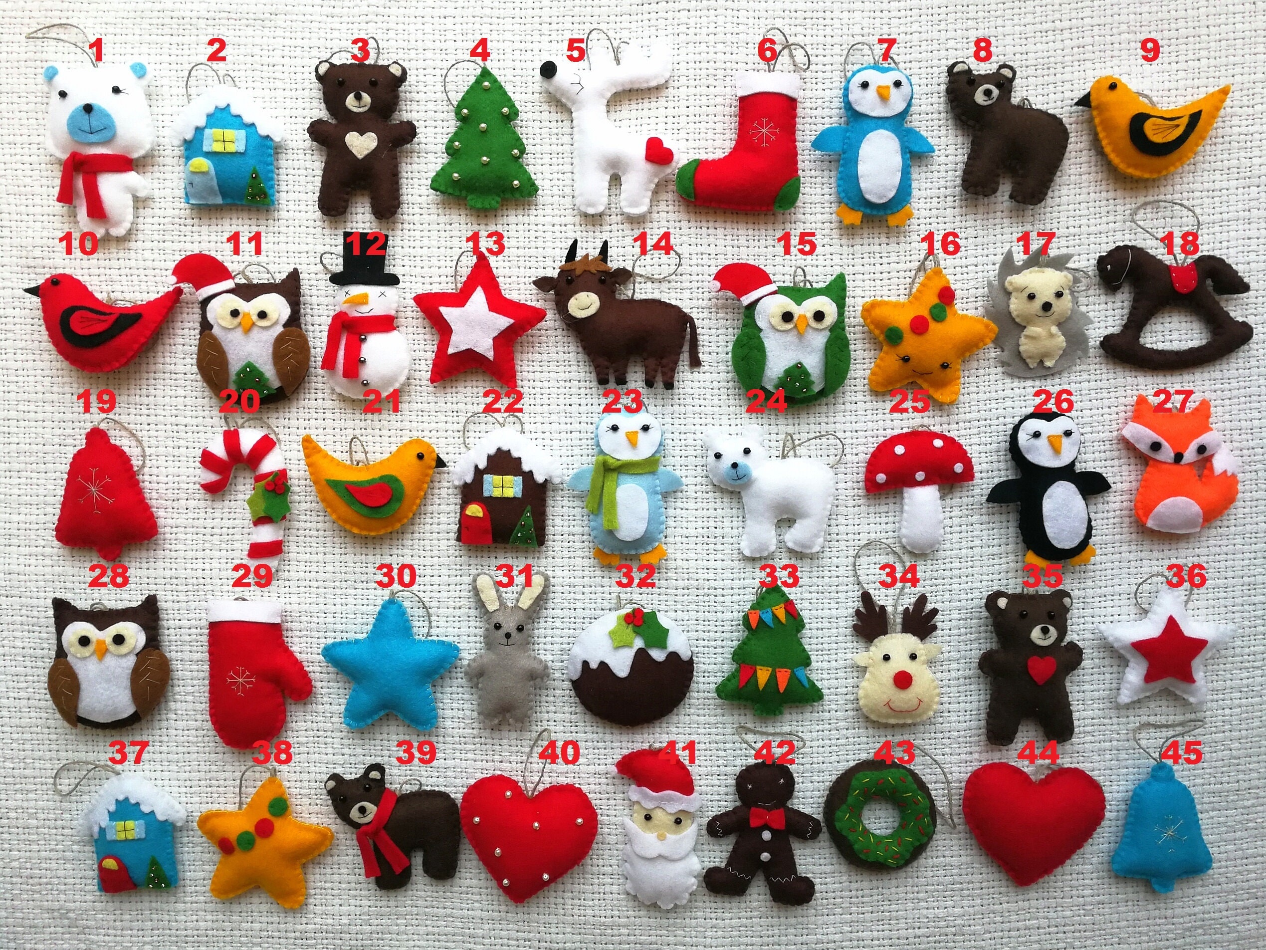 Christmas ornament, forest animals, party decoration, felt ornament, handmade decor, home decor,  tree decoration.