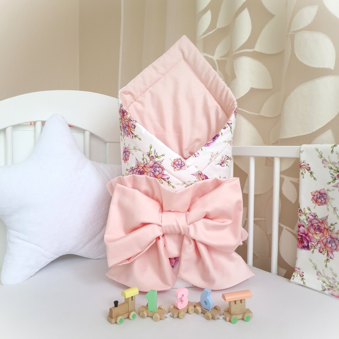 Peach & Cream Blanket Envelope for Newborn, Baby Girl Outfit Blanket