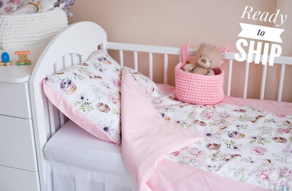 Beautiful Baby Bedding Set With Tiny Mice and Muffins Soft Cotton