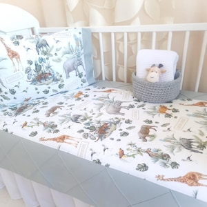 Gray baby bedding set with safari animals, Soft cotton nursery duvet cover and pillow case,  Baby boy or girl gift, Premium cotton set