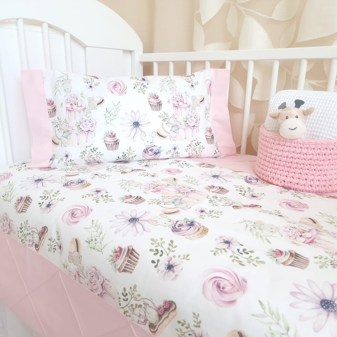Beautiful Baby Bedding Set With Tiny Mice and Muffins, Soft Cotton ...