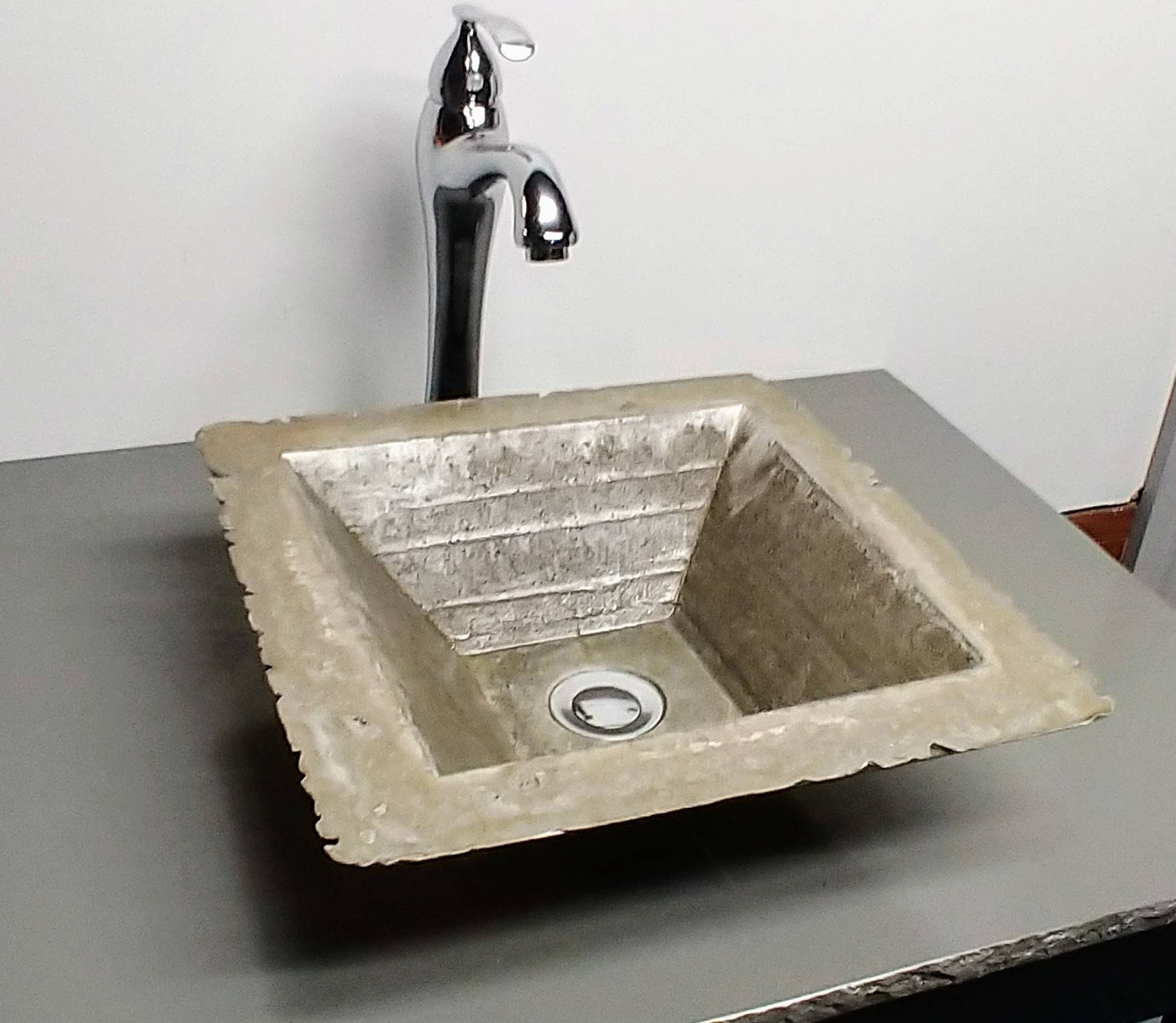 Square bathroom sink concrete with chrome drain NEW Etsy