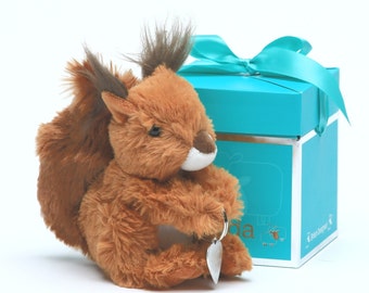 Personalised Mini Squirrel plush soft toy in pop up box CE/UKCA