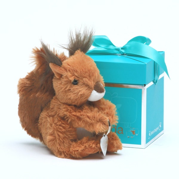 Personalised Mini Squirrel plush soft toy in pop up box CE/UKCA