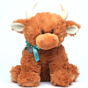 Personalised Large Highland Cow plush soft toy - choice of cream/brown - CE/UKCA