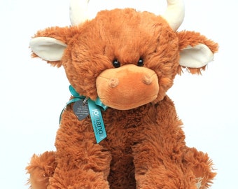 Personalised Large Highland Cow plush soft toy - choice of cream/brown - CE/UKCA
